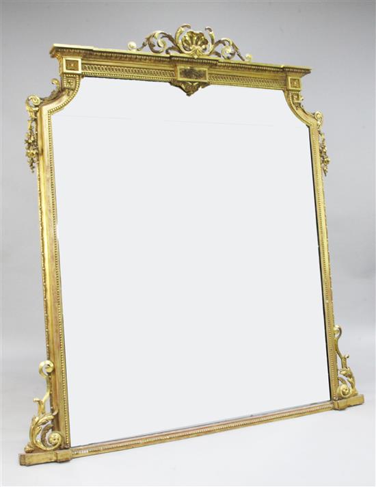 A Victorian giltwood and gesso overmantel mirror, W.5ft 8in. H.6ft 1in.
